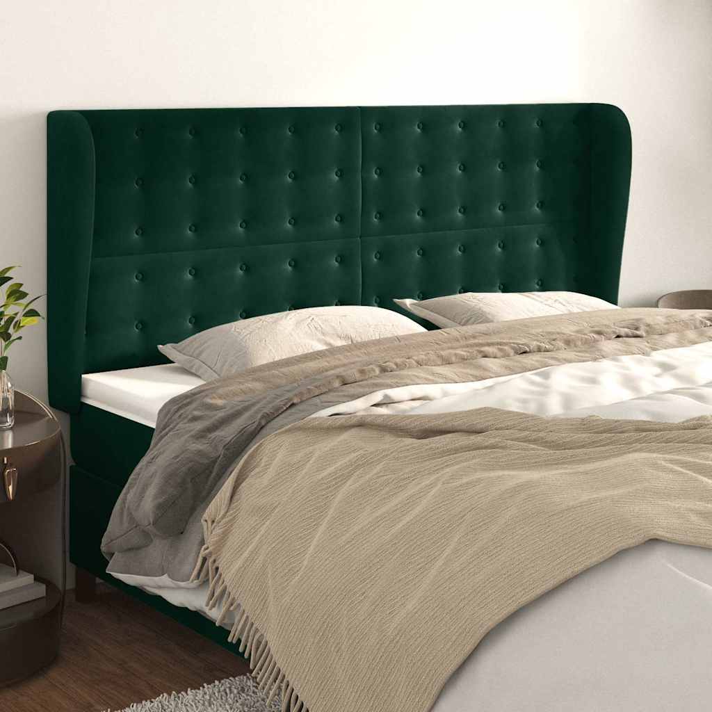 vidaXL Tête de lit à oreilles Vert foncé 203x23x118/128 cm Velours