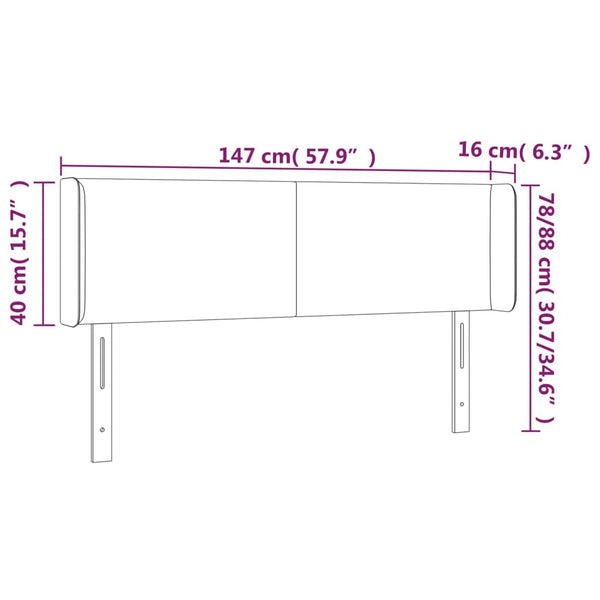 vidaXL Tête de lit à oreilles Gris clair 147x16x78/88 cm Velours