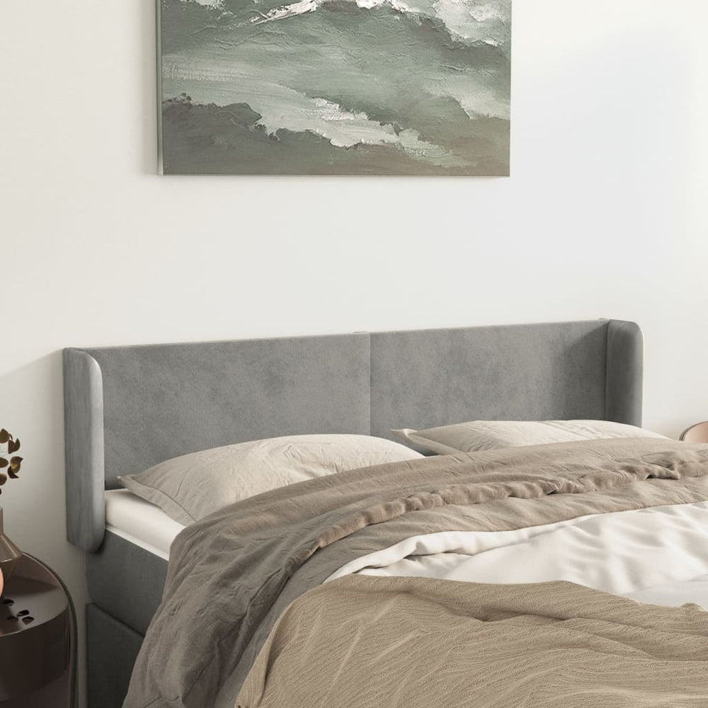 vidaXL Tête de lit à oreilles Gris clair 147x16x78/88 cm Velours