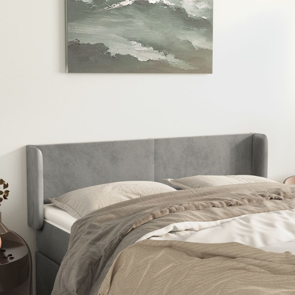 vidaXL Tête de lit à oreilles Gris clair 147x16x78/88 cm Velours