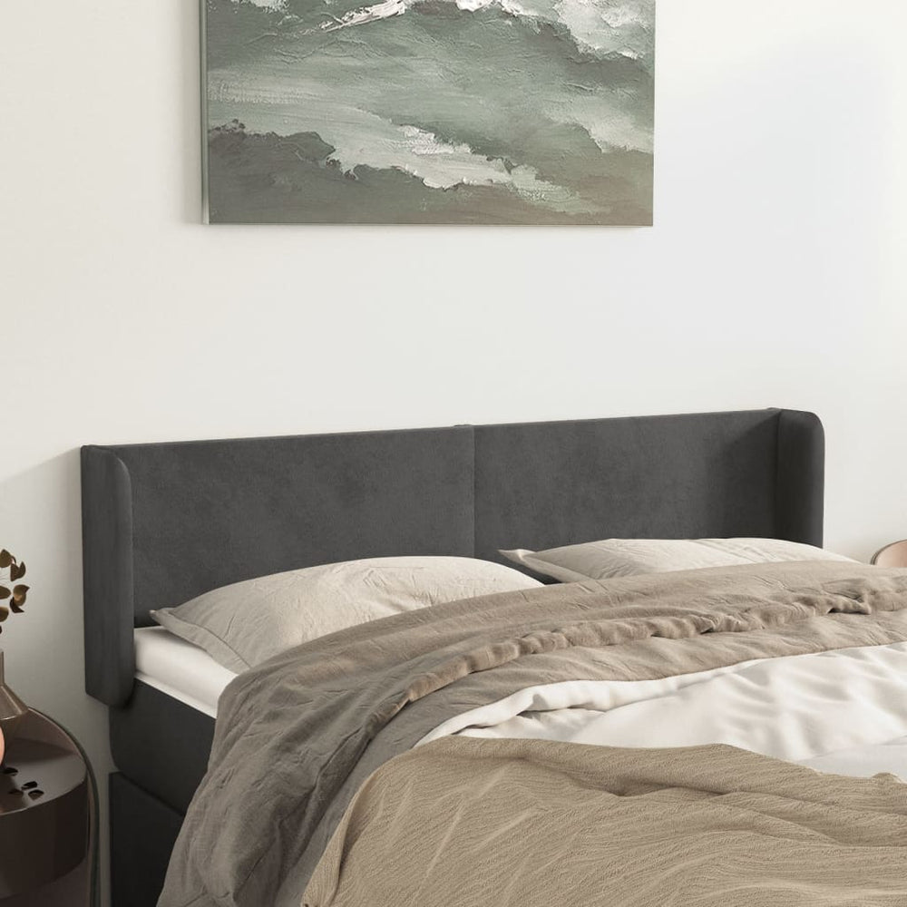 vidaXL Tête de lit à oreilles Gris foncé 147x16x78/88 cm Velours