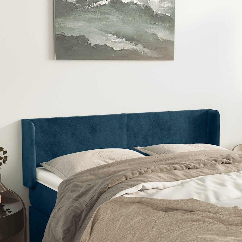 vidaXL Tête de lit à oreilles bleu foncé 147x16x78/88 cm Velours