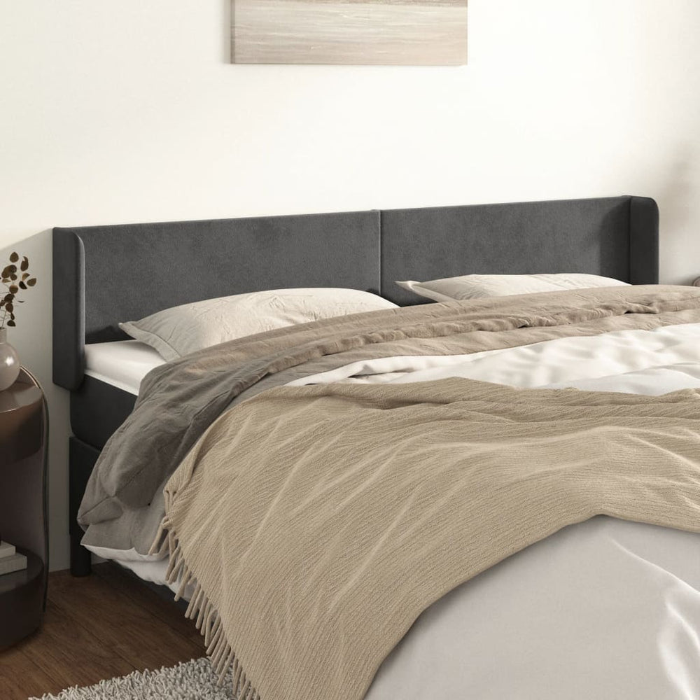 vidaXL Tête de lit à oreilles Gris foncé 163x16x78/88 cm Velours