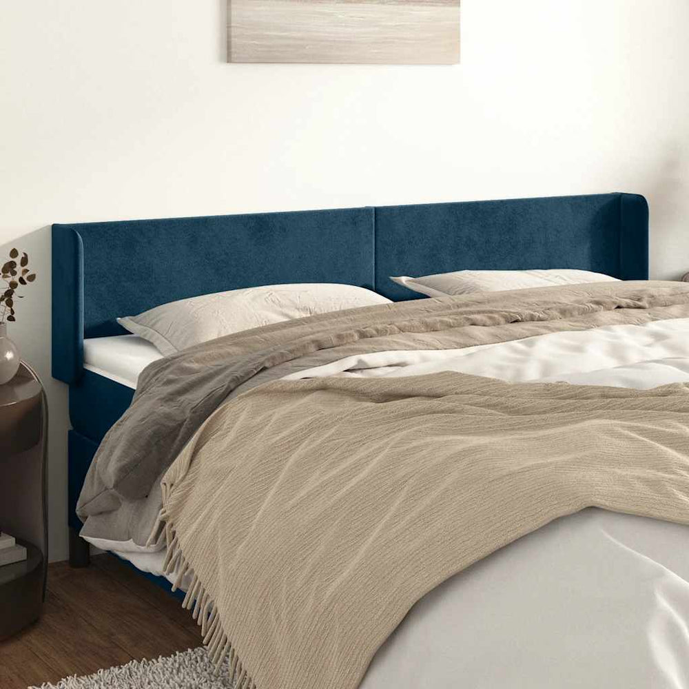 vidaXL Tête de lit à oreilles Bleu foncé 183x16x78/88 cm Velours