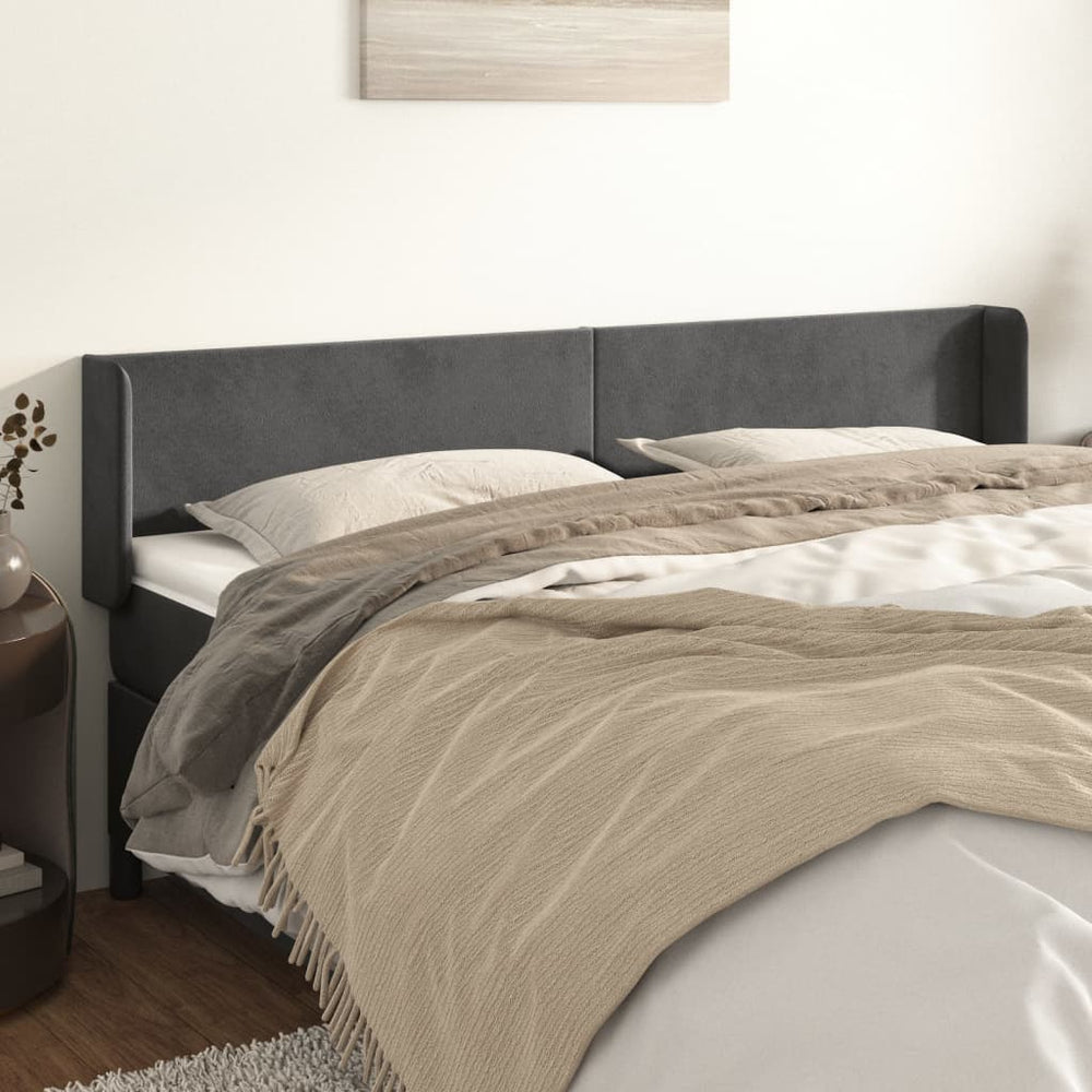 vidaXL Tête de lit à oreilles Gris foncé 203x16x78/88 cm Velours