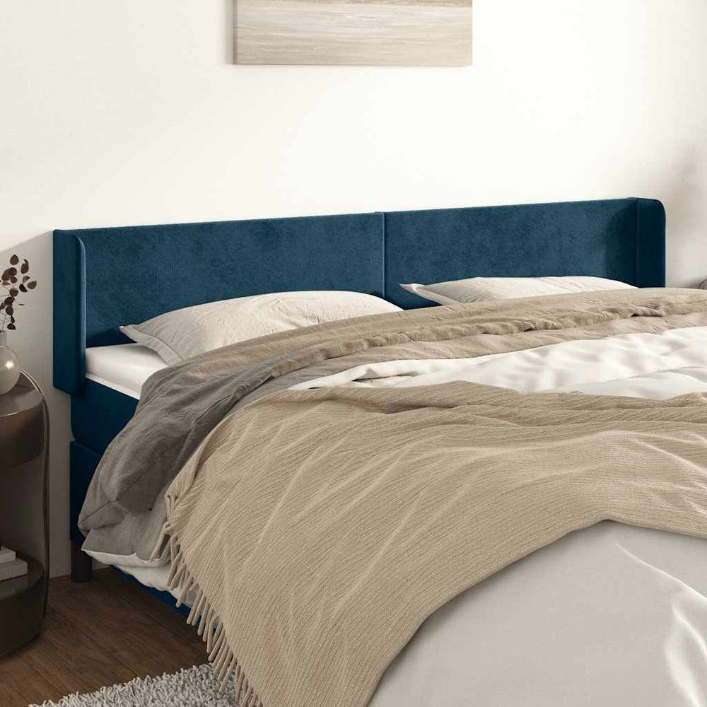 vidaXL Tête de lit à oreilles bleu foncé 203x16x78/88 cm Velours