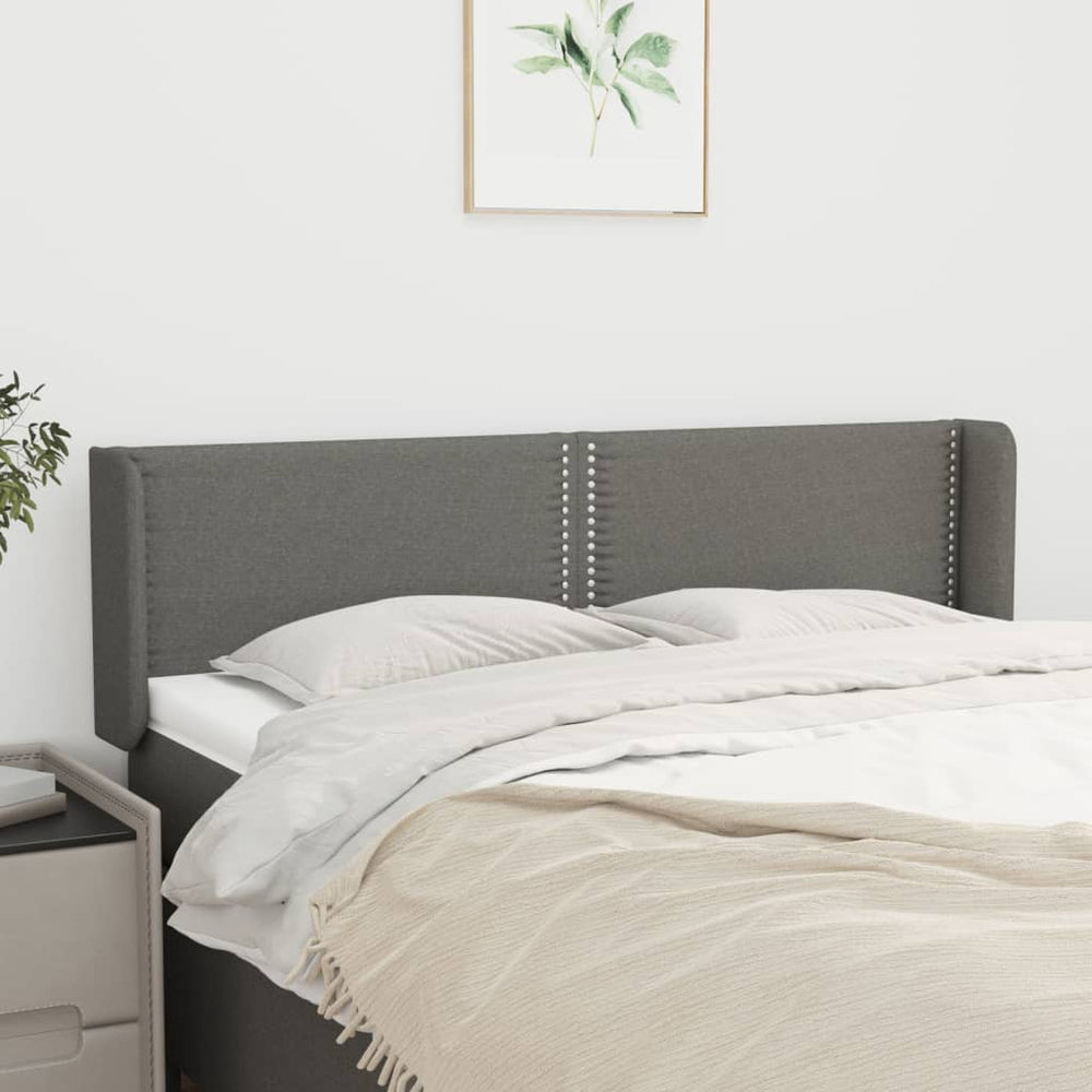 vidaXL Tête de lit à oreilles Gris foncé 147x16x78/88 cm Tissu