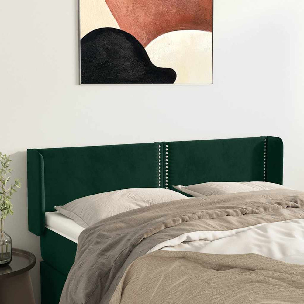 vidaXL Tête de lit à oreilles vert foncé 147x16x78/88 cm velours