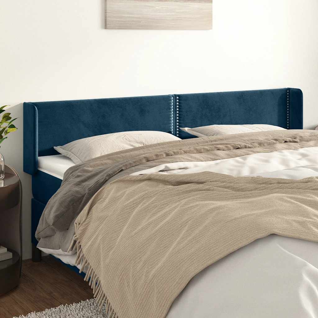 vidaXL Tête de lit à oreilles bleu foncé 203x16x78/88 cm Velours