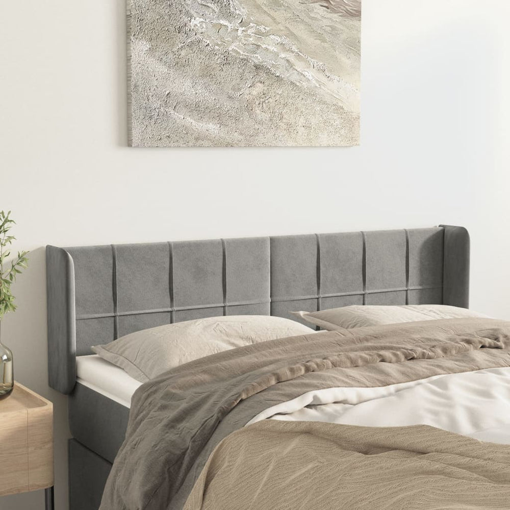 vidaXL Tête de lit à oreilles Gris clair 147x16x78/88 cm Velours