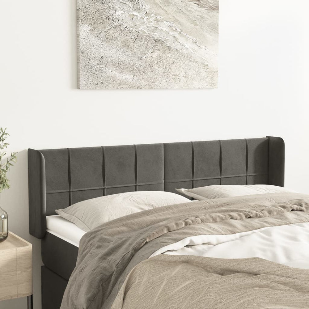 vidaXL Tête de lit à oreilles Gris foncé 147x16x78/88 cm Velours