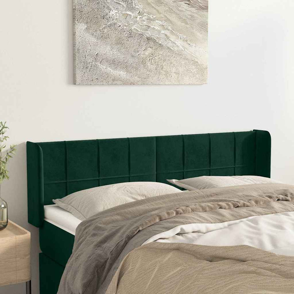 vidaXL Tête de lit à oreilles vert foncé 147x16x78/88 cm velours