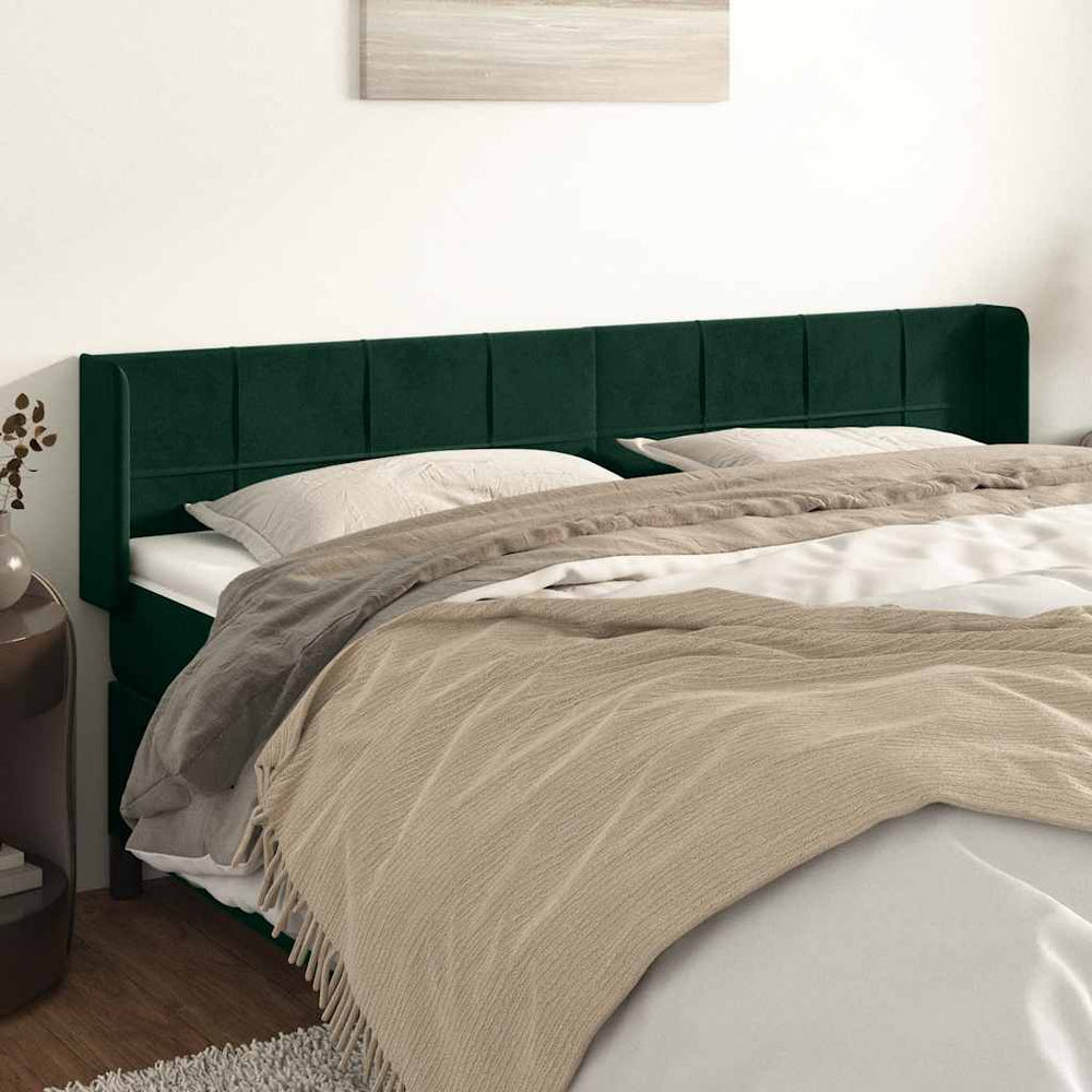 vidaXL Tête de lit à oreilles Vert foncé 163x16x78/88 cm Velours
