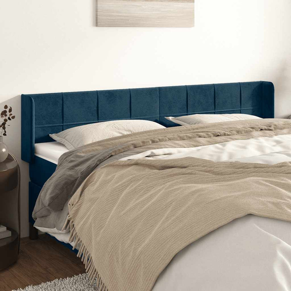 vidaXL Tête de lit à oreilles Bleu foncé 163x16x78/88 cm Velours