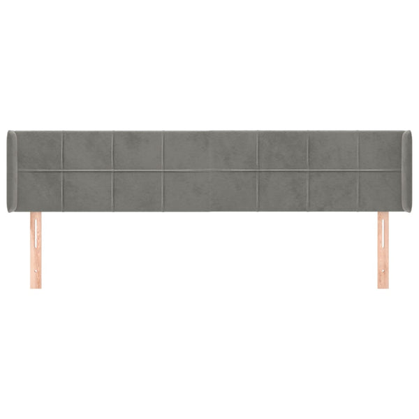 Kopfteil mit Ohren Hellgrau 183x16x78/88 cm Samt