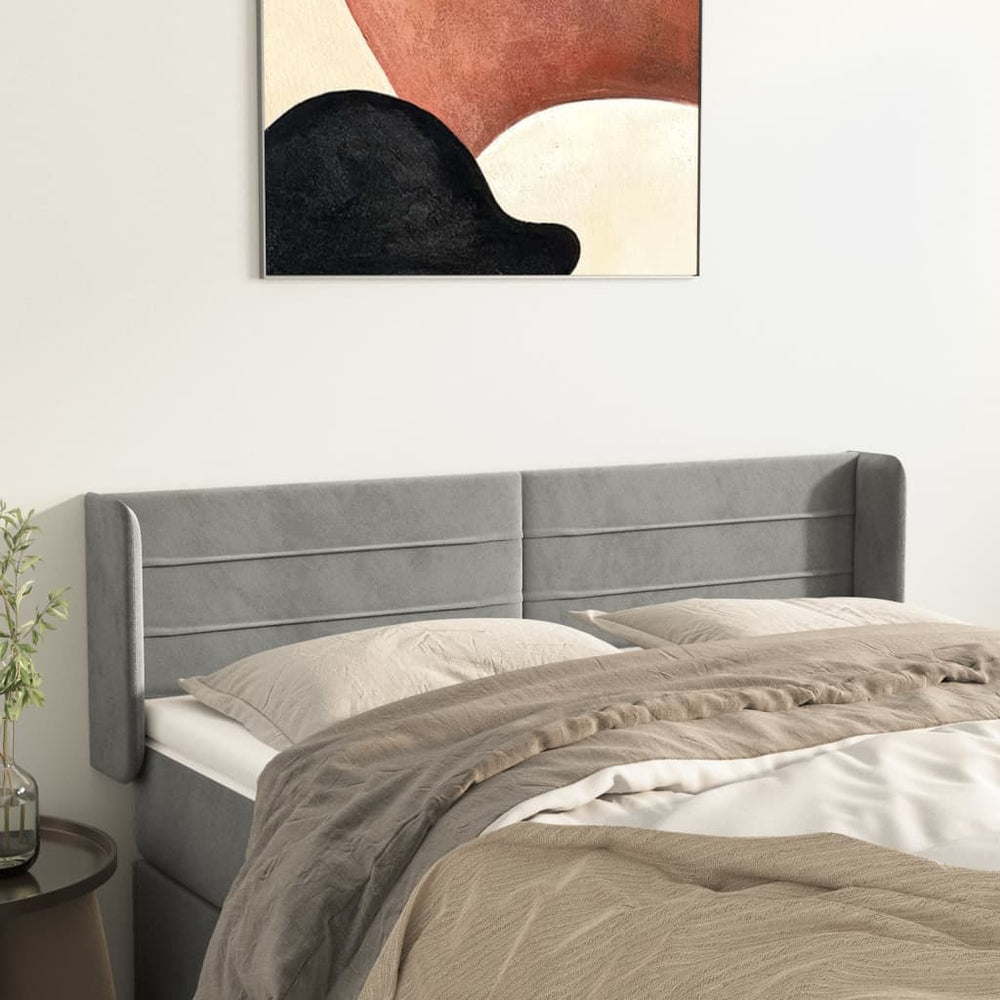 vidaXL Tête de lit à oreilles Gris clair 147x16x78/88 cm Velours