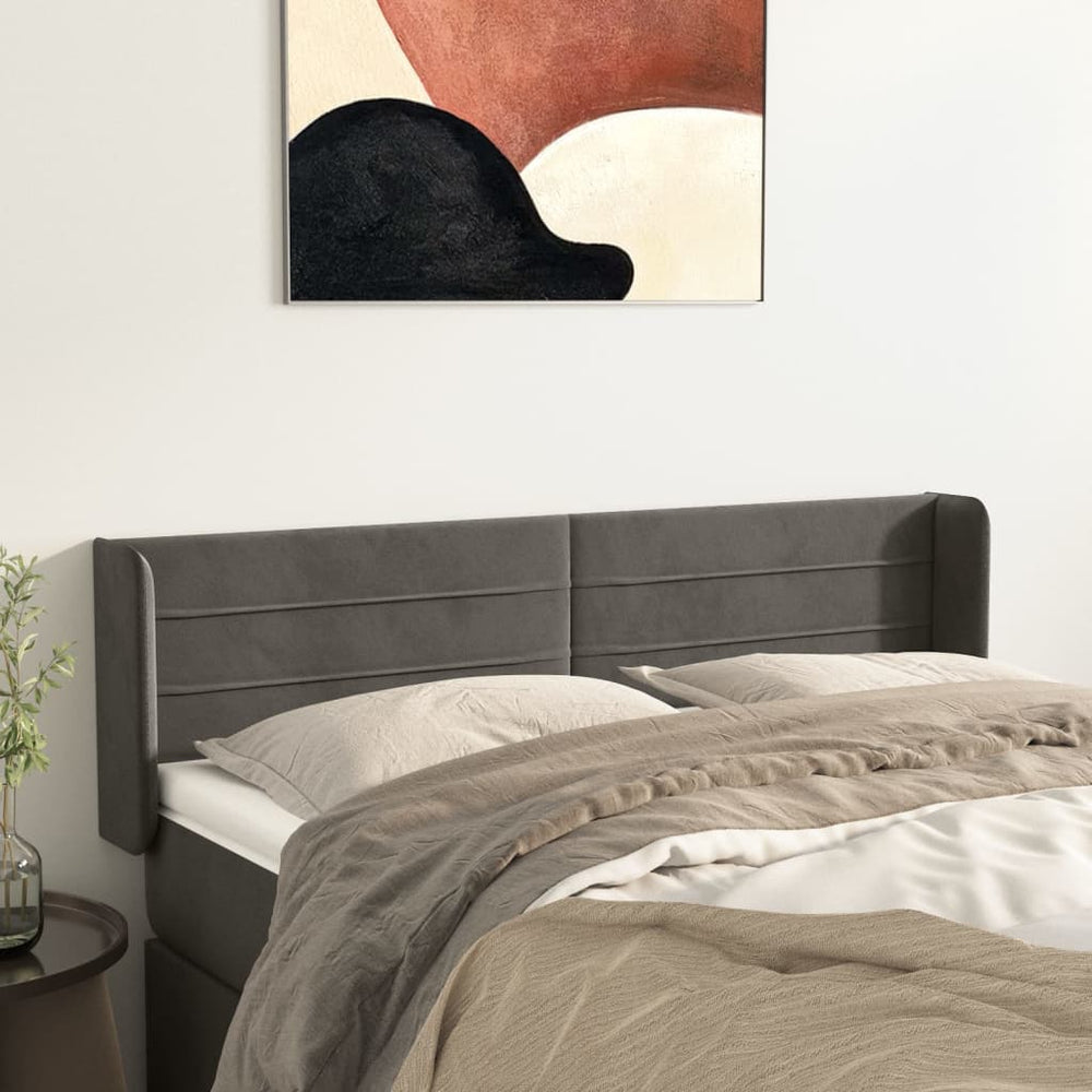 vidaXL Tête de lit à oreilles Gris foncé 147x16x78/88 cm Velours