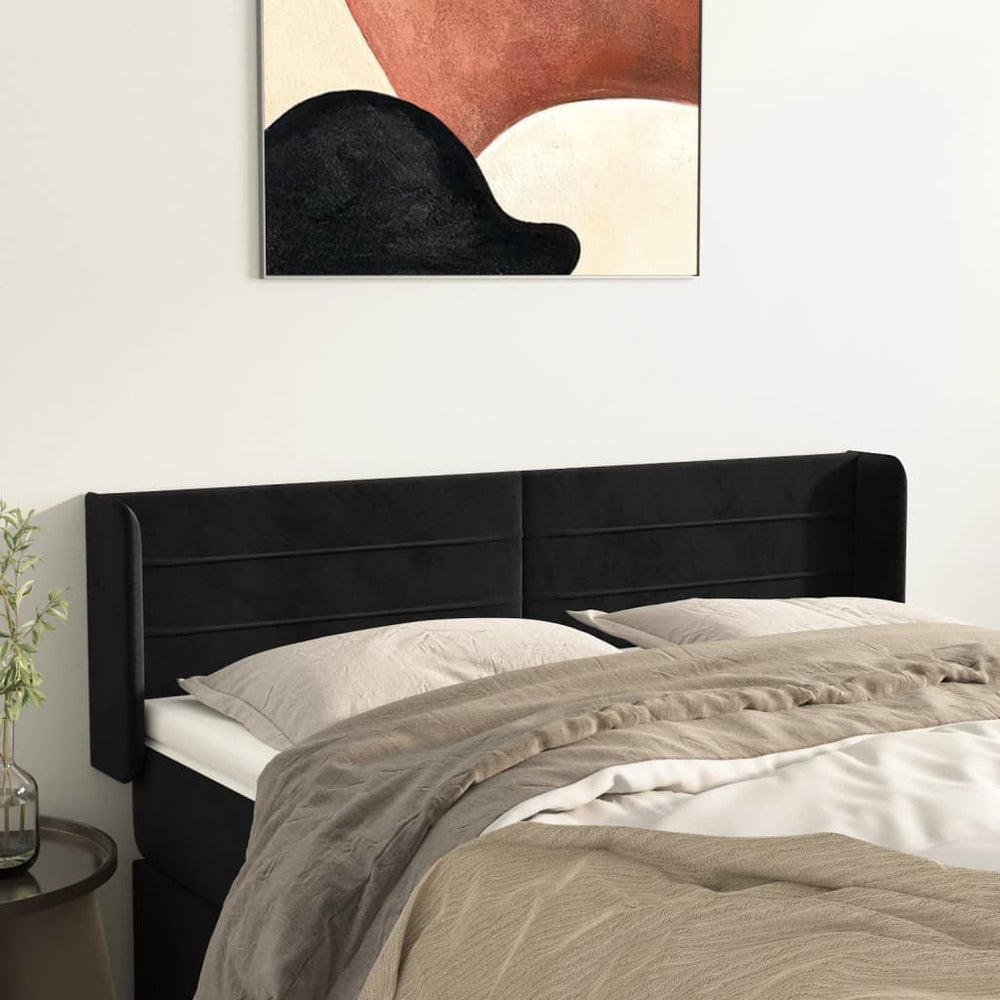 vidaXL Tête de lit à oreilles Noir 147x16x78/88 cm Velours