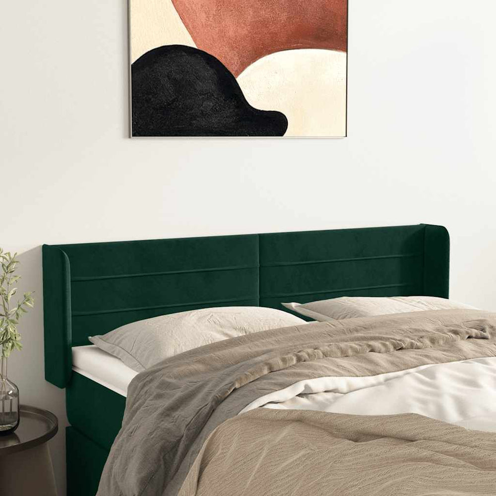vidaXL Tête de lit à oreilles vert foncé 147x16x78/88 cm velours
