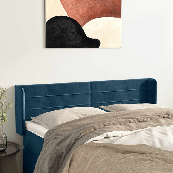 Kopfteil mit Ohren Dunkelblau 147x16x78/88 cm Samt