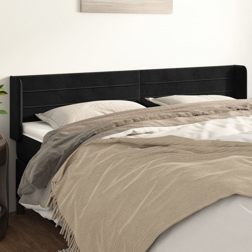 vidaXL Tête de lit à oreilles Noir 163x16x78/88 cm Velours