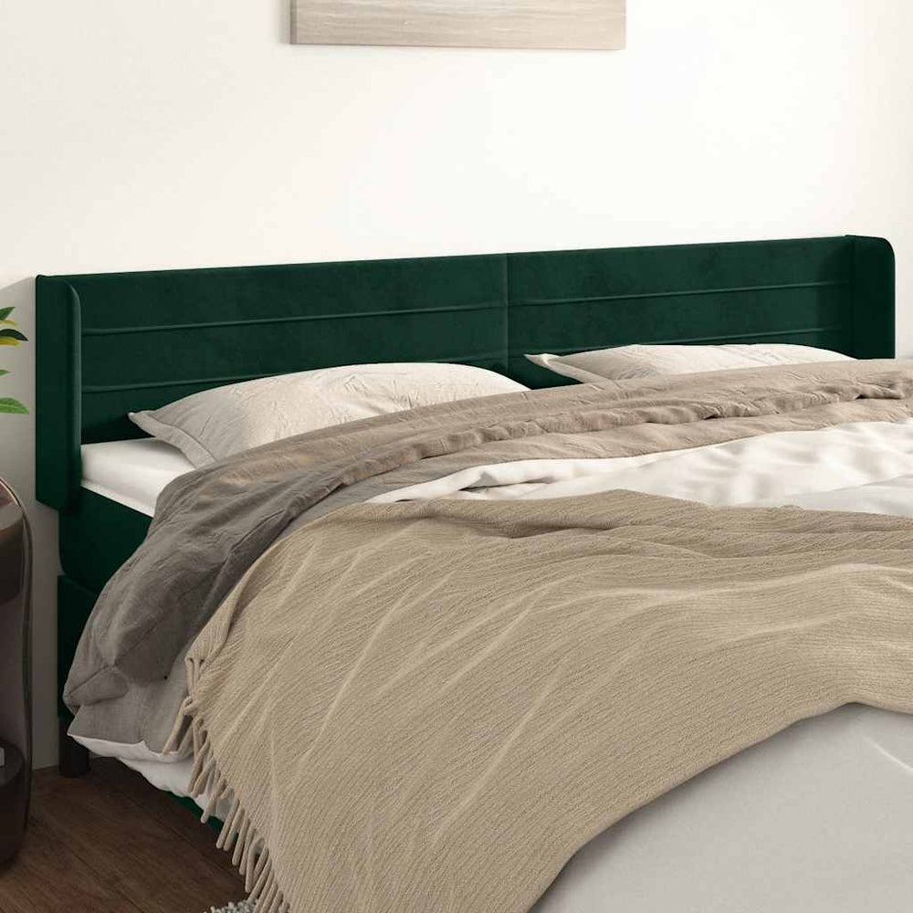 vidaXL Tête de lit à oreilles Vert foncé 163x16x78/88 cm Velours