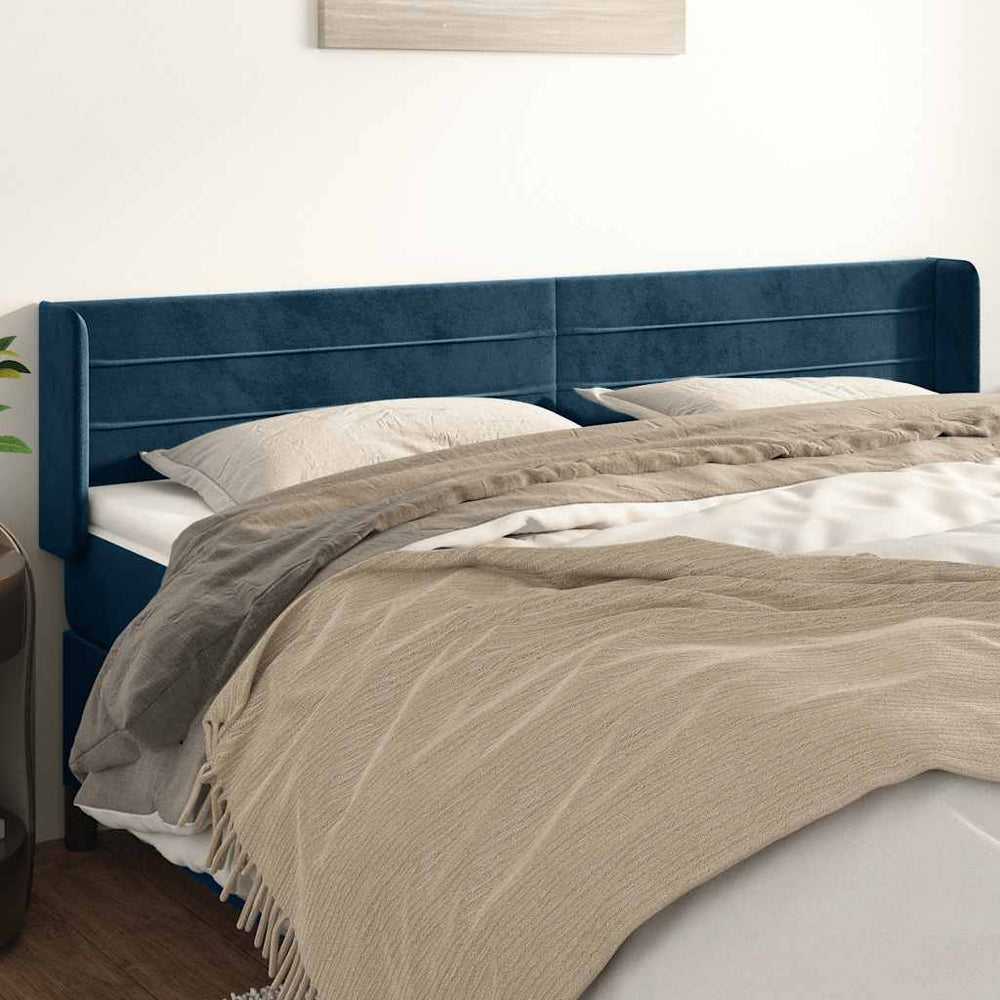 vidaXL Tête de lit à oreilles Bleu foncé 163x16x78/88 cm Velours