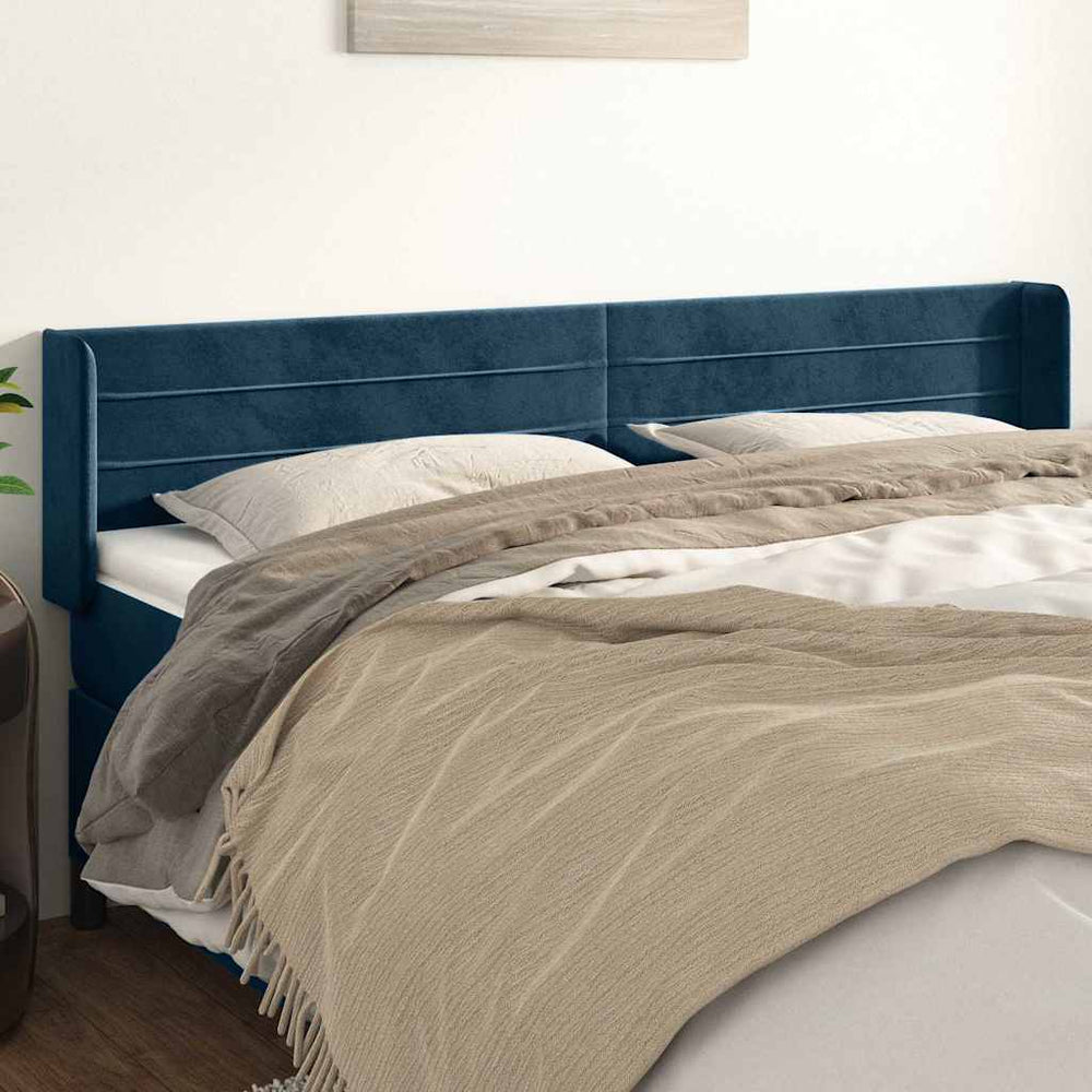 vidaXL Tête de lit à oreilles Bleu foncé 183x16x78/88 cm Velours