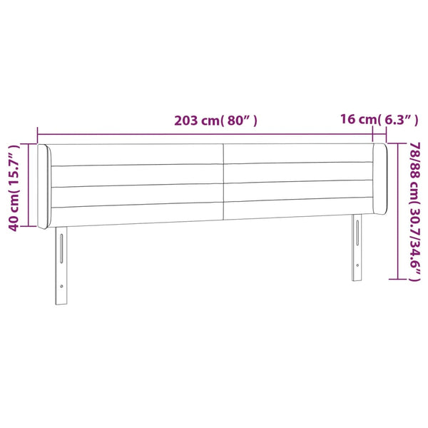 Kopfteil mit Ohren Hellgrau 203x16x78/88 cm Samt