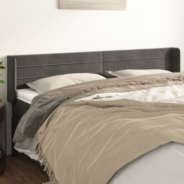 vidaXL Tête de lit à oreilles Gris foncé 203x16x78/88 cm Velours