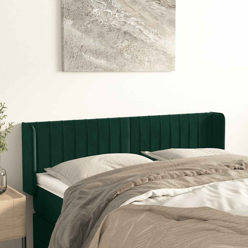 vidaXL Tête de lit à oreilles vert foncé 147x16x78/88 cm velours