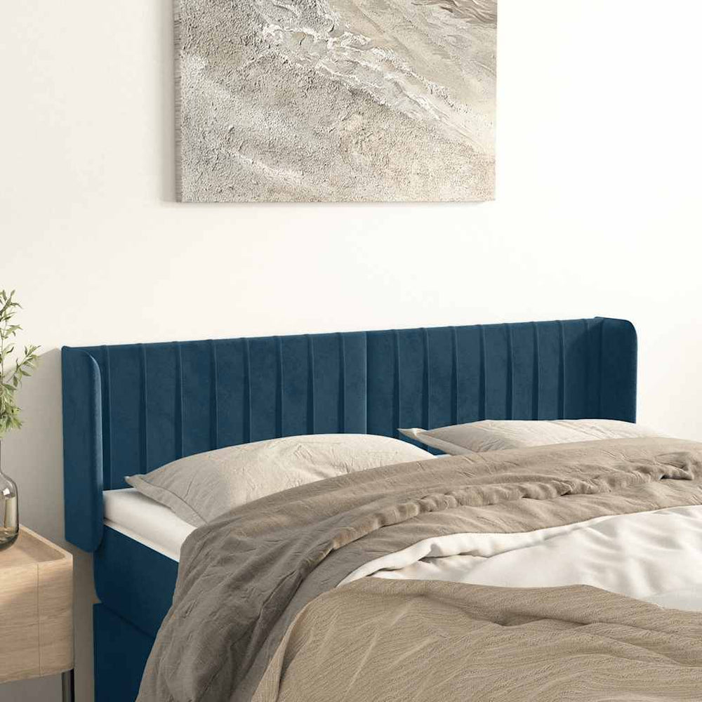 vidaXL Tête de lit à oreilles bleu foncé 147x16x78/88 cm Velours