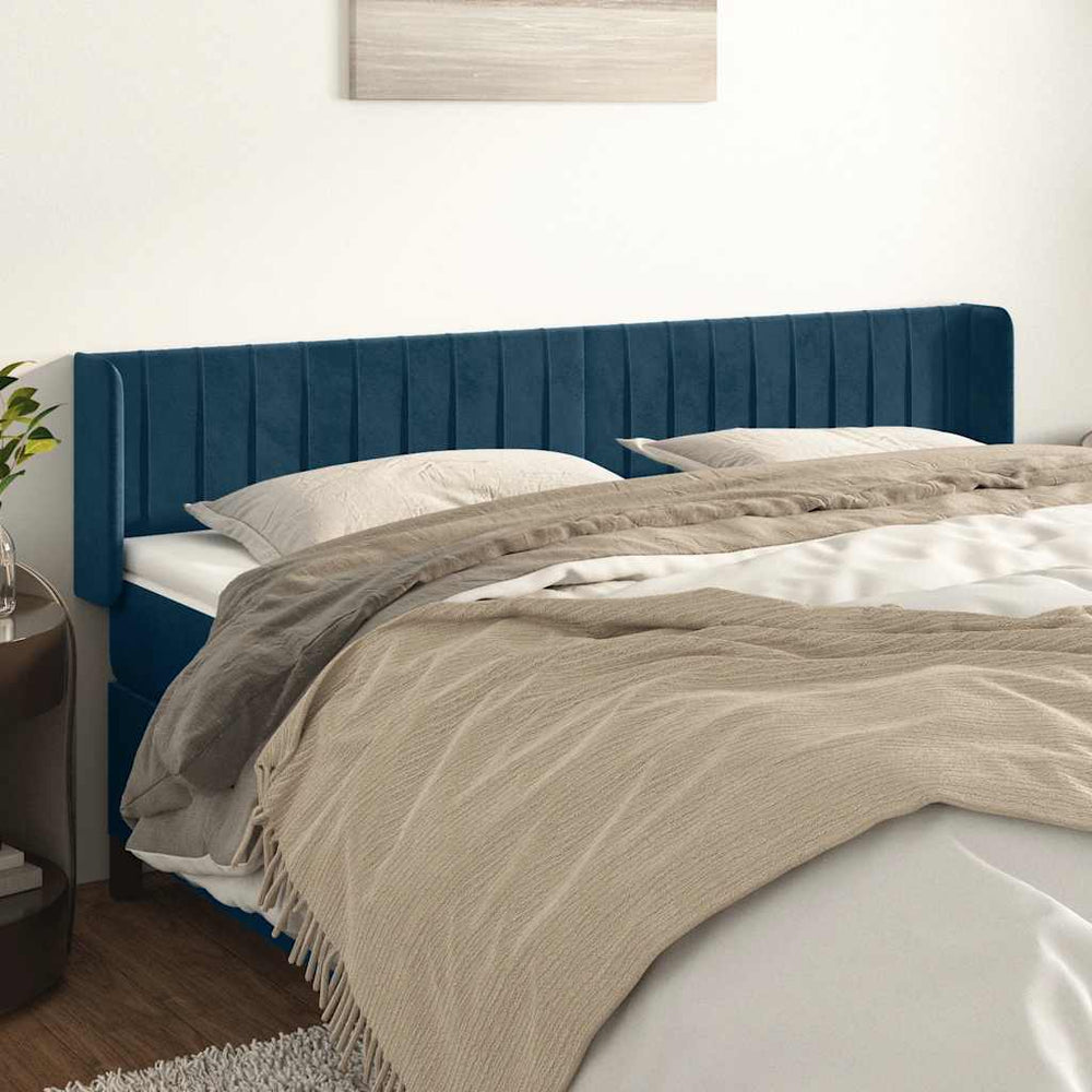 vidaXL Tête de lit à oreilles Bleu foncé 163x16x78/88 cm Velours