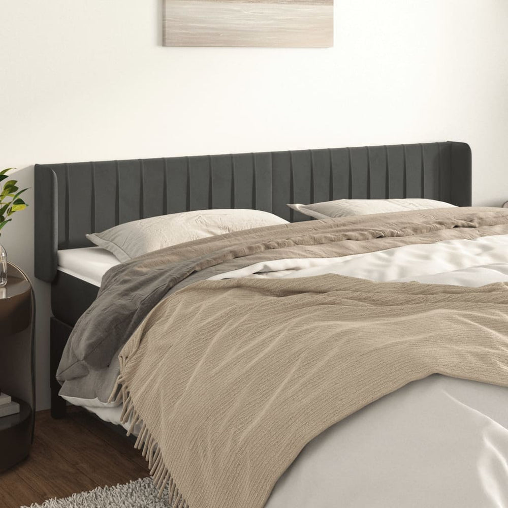 vidaXL Tête de lit à oreilles Gris foncé 203x16x78/88 cm Velours