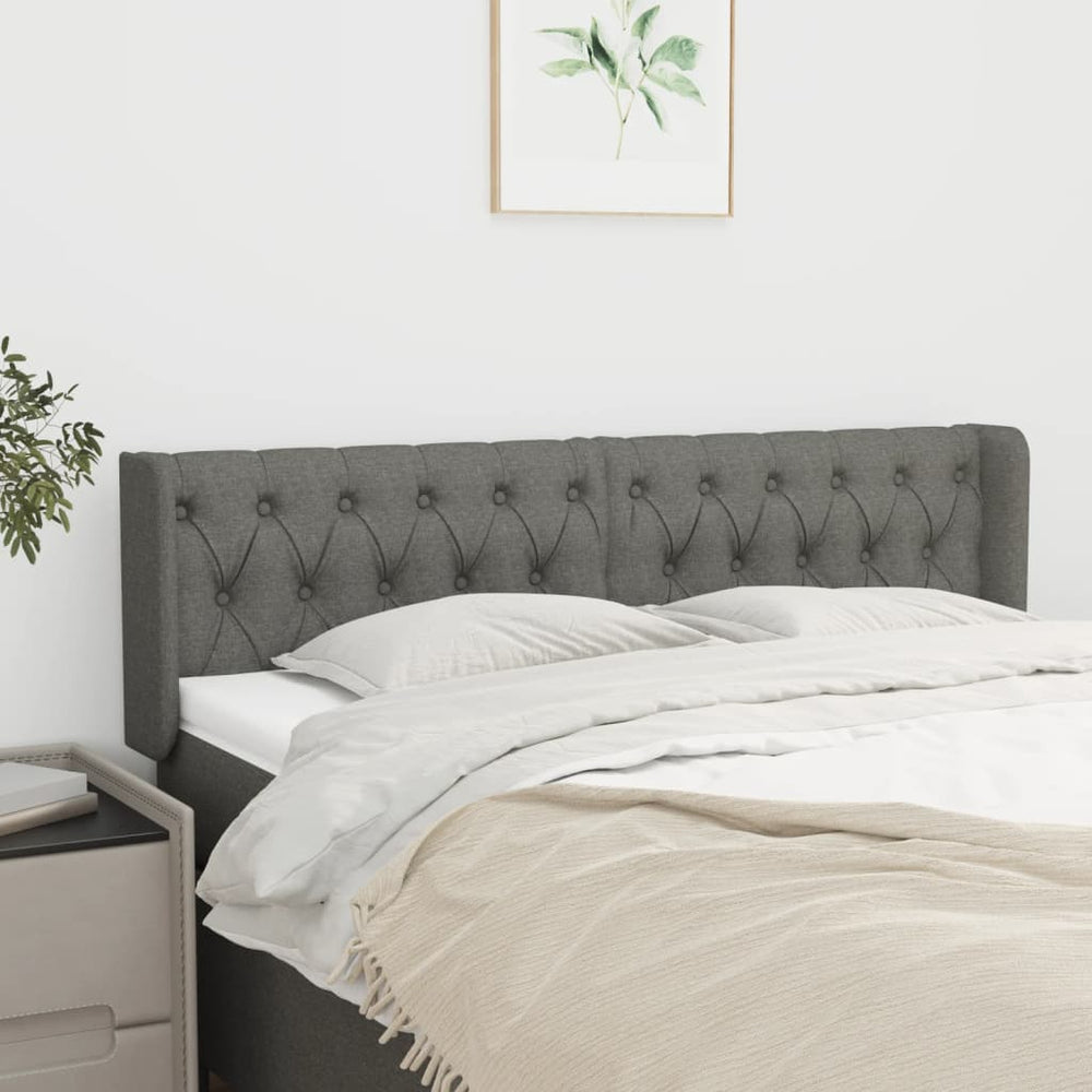 vidaXL Tête de lit à oreilles Gris foncé 147x16x78/88 cm Tissu