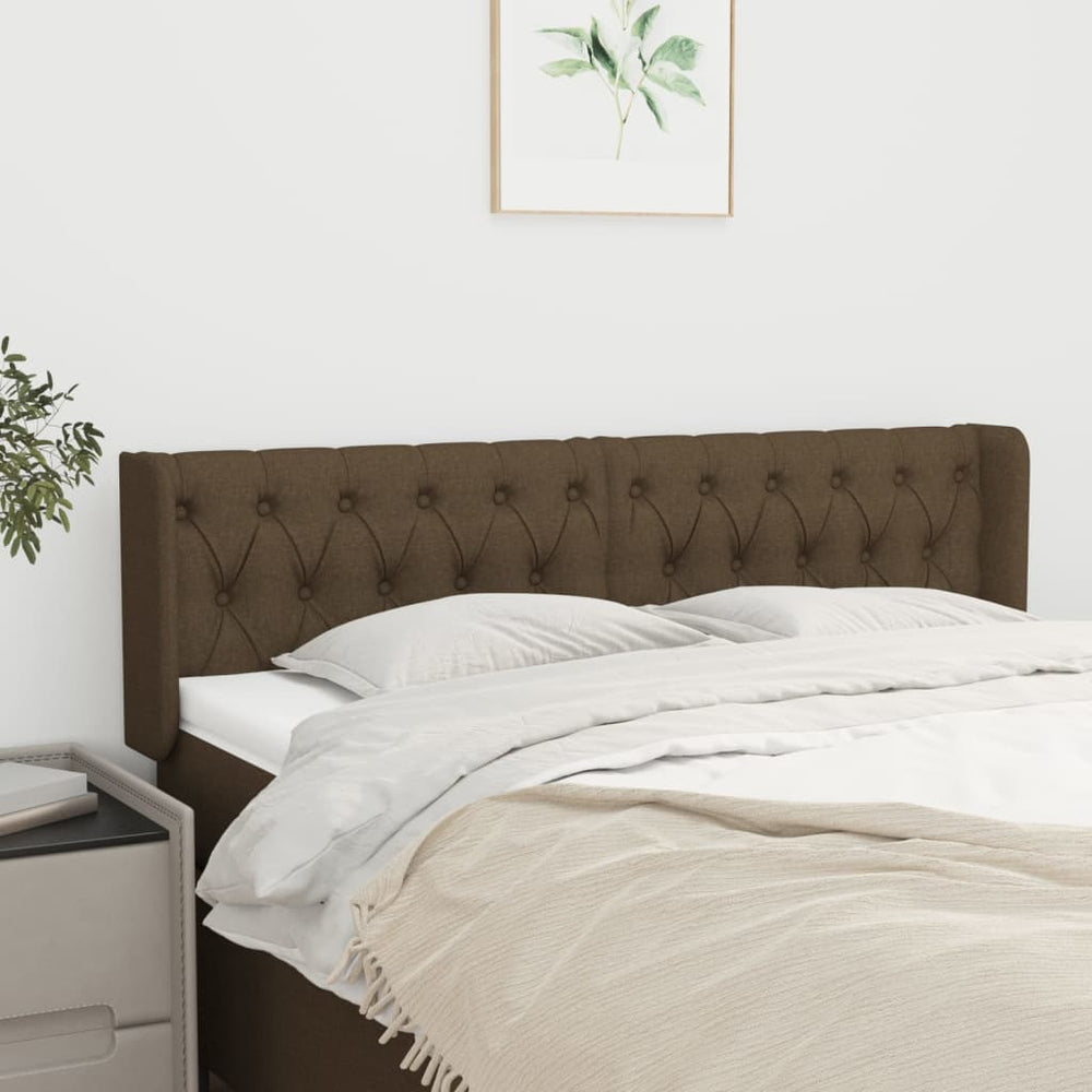 vidaXL Tête de lit à oreilles Marron foncé 163x16x78/88 cm Tissu