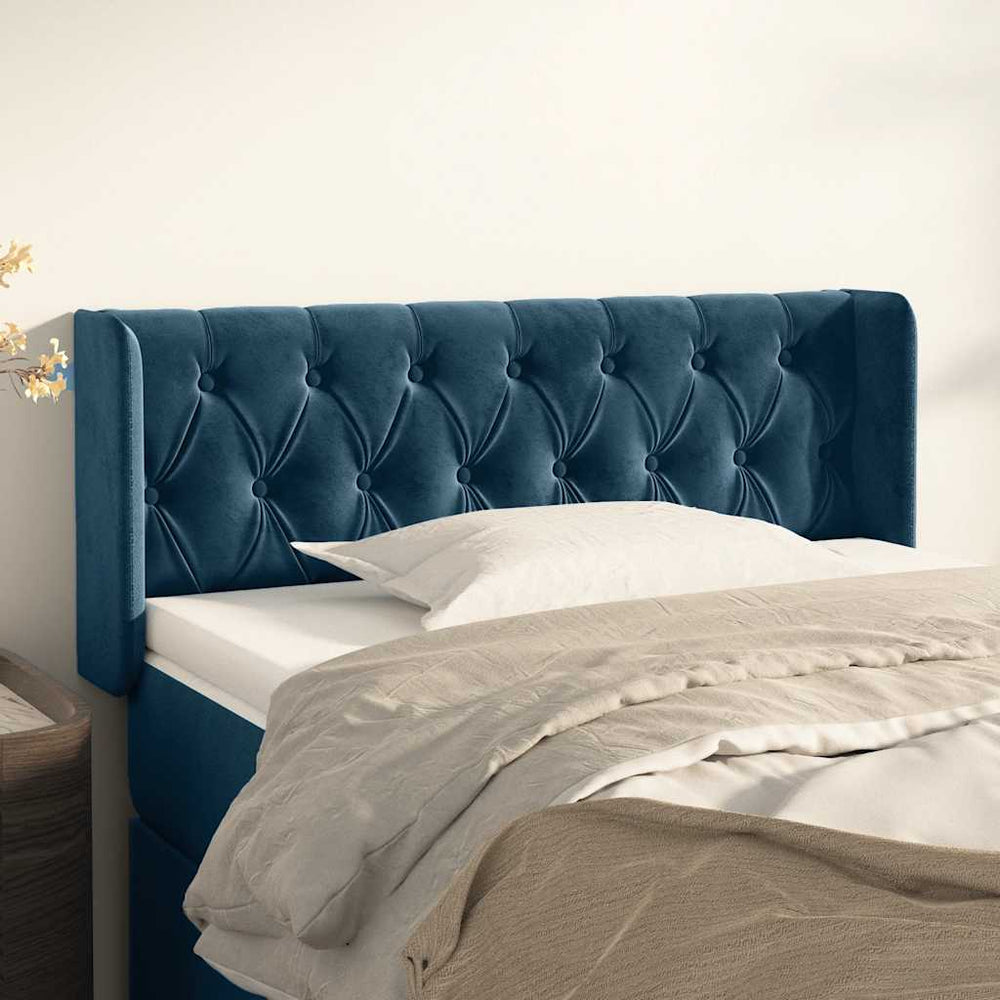vidaXL Tête de lit à oreilles Bleu foncé 93x16x78/88 cm Velours