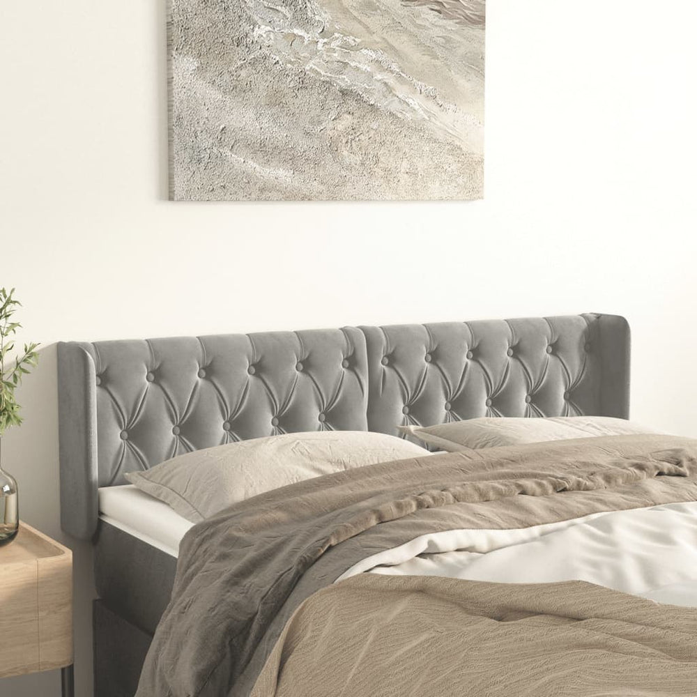 vidaXL Tête de lit à oreilles Gris clair 147x16x78/88 cm Velours