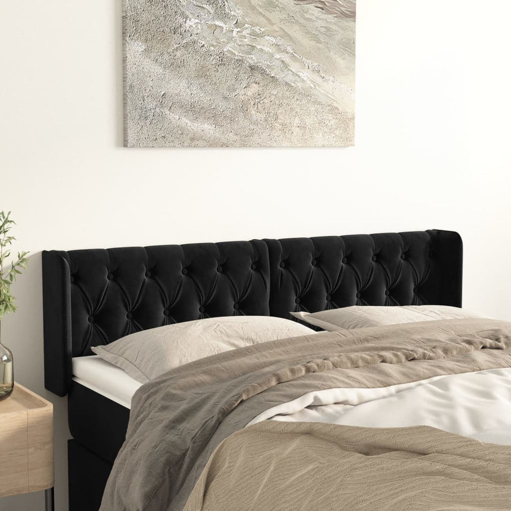vidaXL Tête de lit à oreilles Noir 147x16x78/88 cm Velours