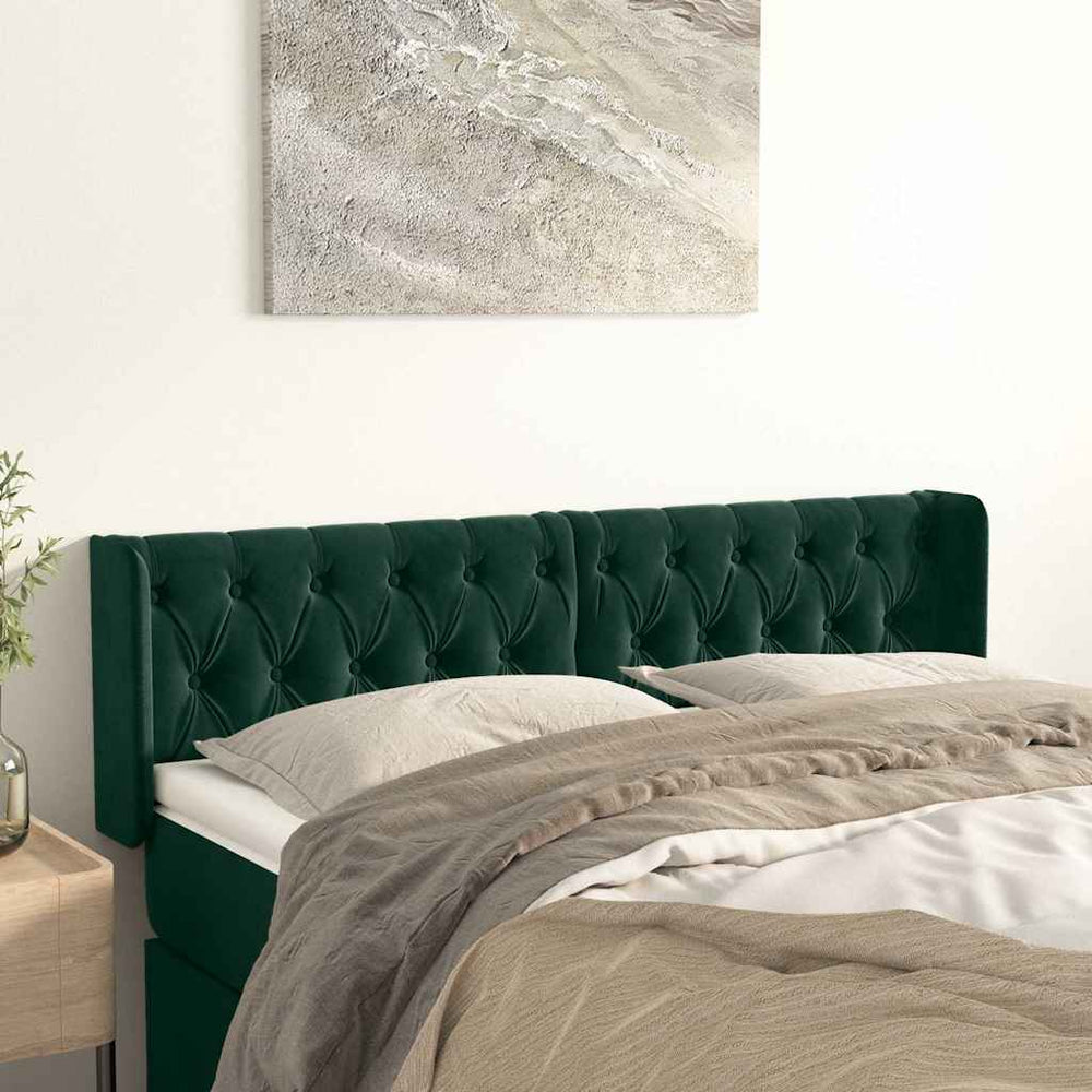 vidaXL Tête de lit à oreilles vert foncé 147x16x78/88 cm velours
