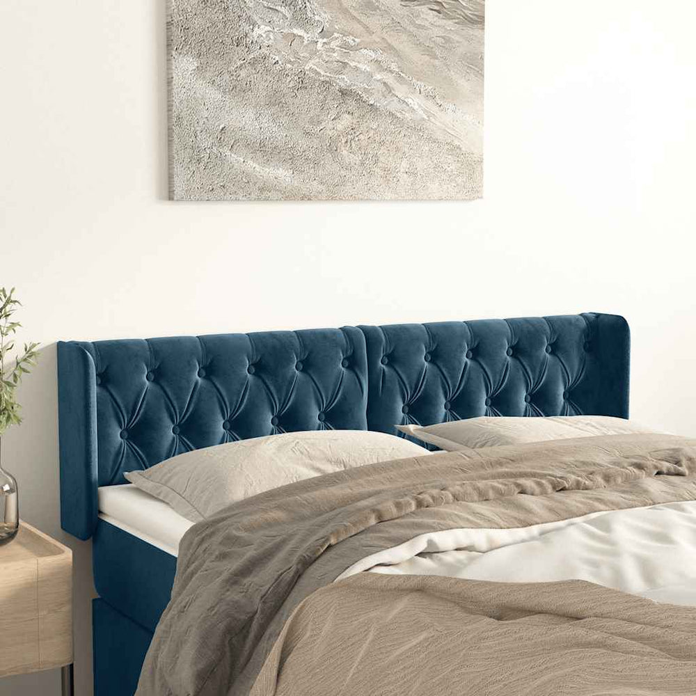 vidaXL Tête de lit à oreilles bleu foncé 147x16x78/88 cm Velours