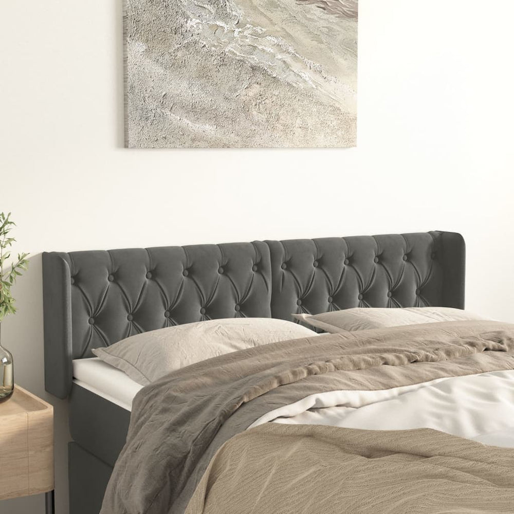 vidaXL Tête de lit à oreilles Gris foncé 163x16x78/88 cm Velours