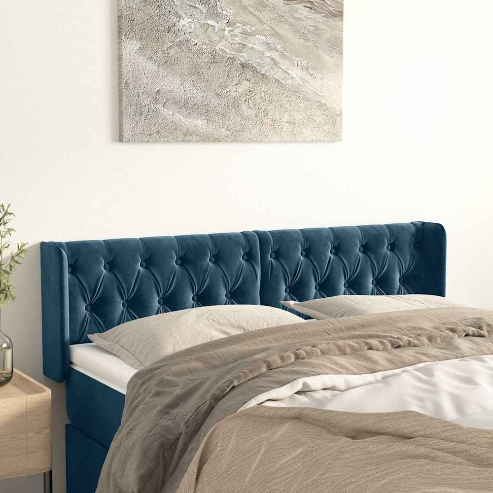 vidaXL Tête de lit à oreilles Bleu foncé 163x16x78/88 cm Velours