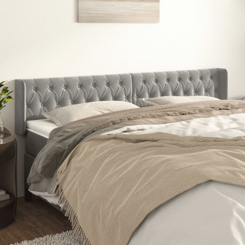 vidaXL Tête de lit à oreilles Gris clair 183x16x78/88 cm Velours