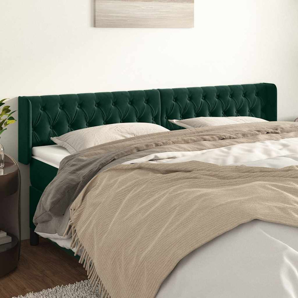 vidaXL Tête de lit à oreilles Velours vert foncé 183x16x78/88 cm