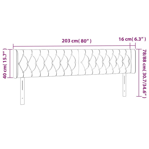 vidaXL Tête de lit à oreilles Gris foncé 203x16x78/88 cm Velours
