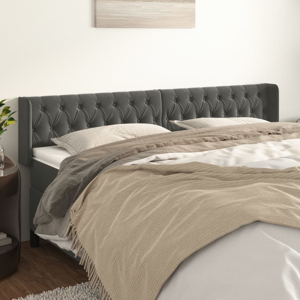 vidaXL Tête de lit à oreilles Gris foncé 203x16x78/88 cm Velours