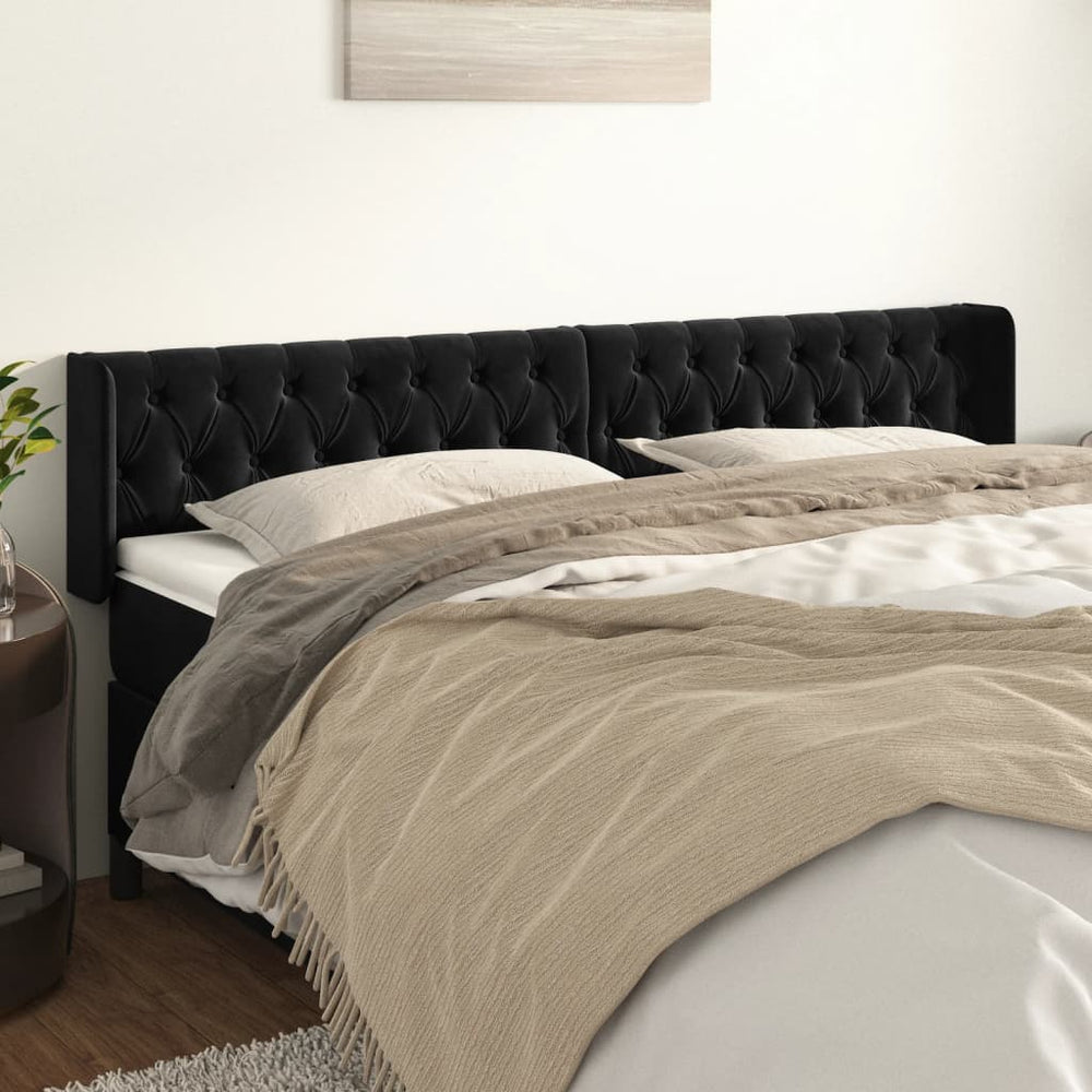 vidaXL Tête de lit à oreilles Noir 203x16x78/88 cm Velours