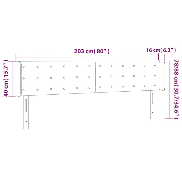 vidaXL Tête de lit avec Oreilles Gris foncé 203x16x78/88 cm Tissu
