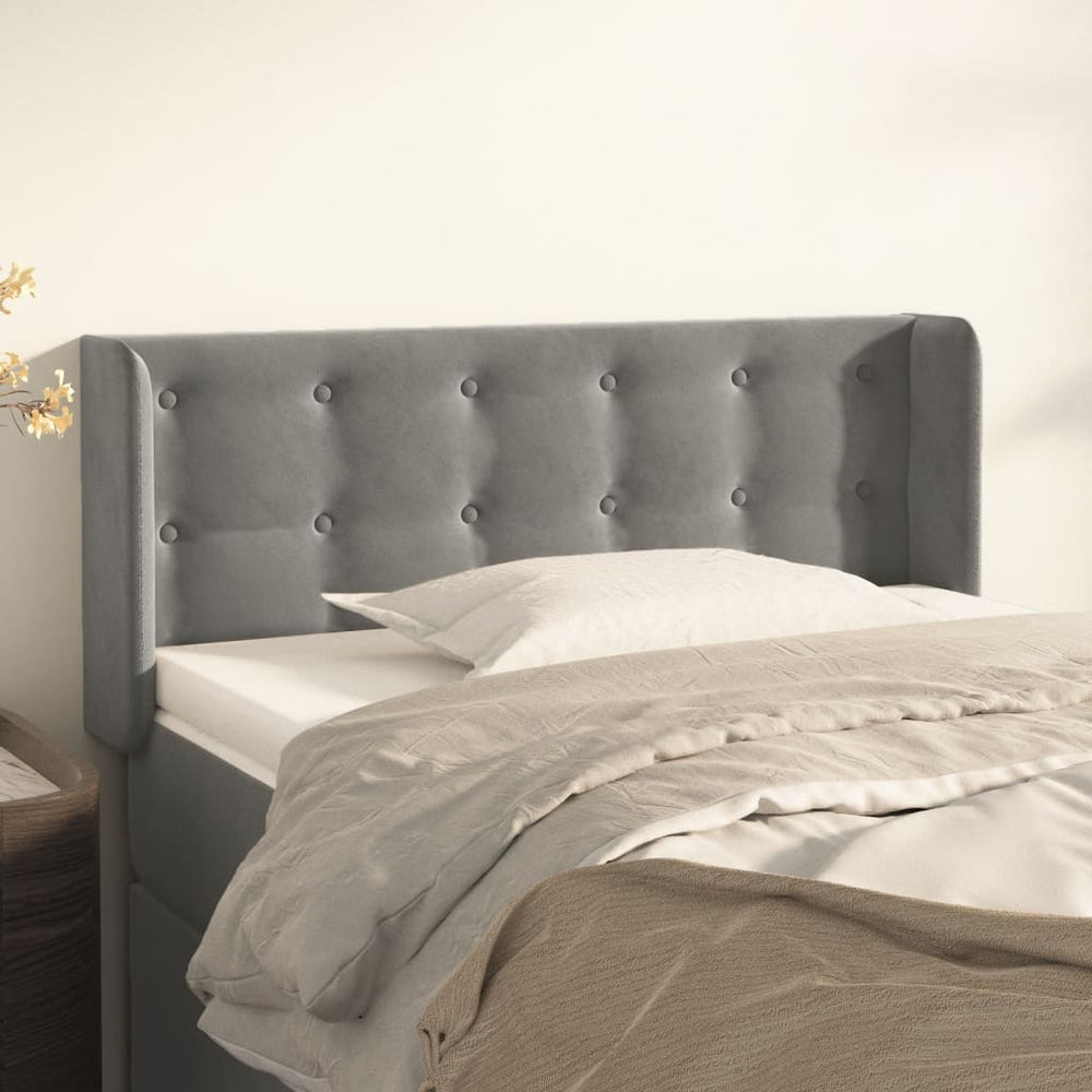vidaXL Tête de lit à oreilles Gris clair 103x16x78/88 cm Velours